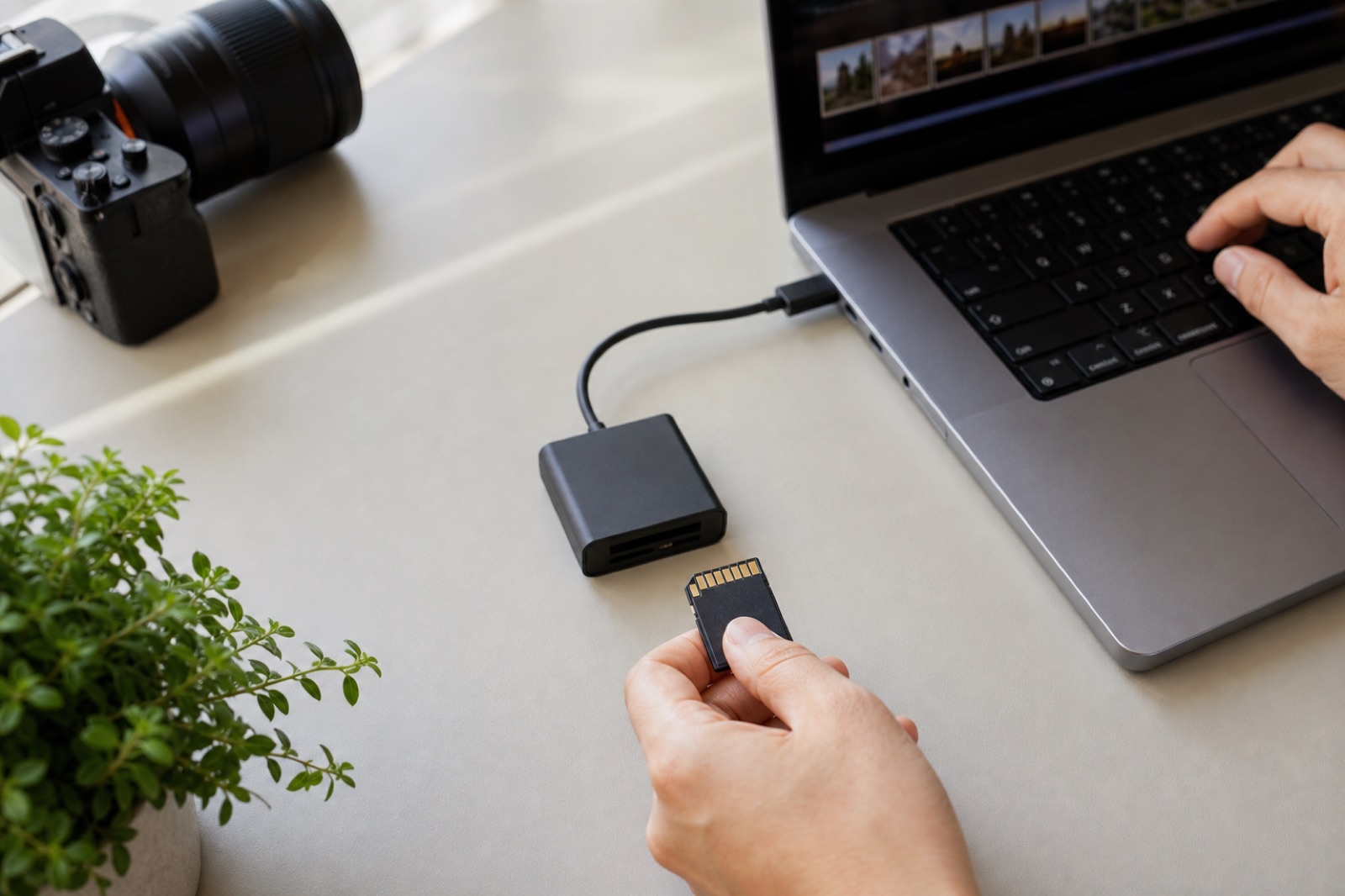 Перенос фотографий с карты через USB-C кард-ридер
