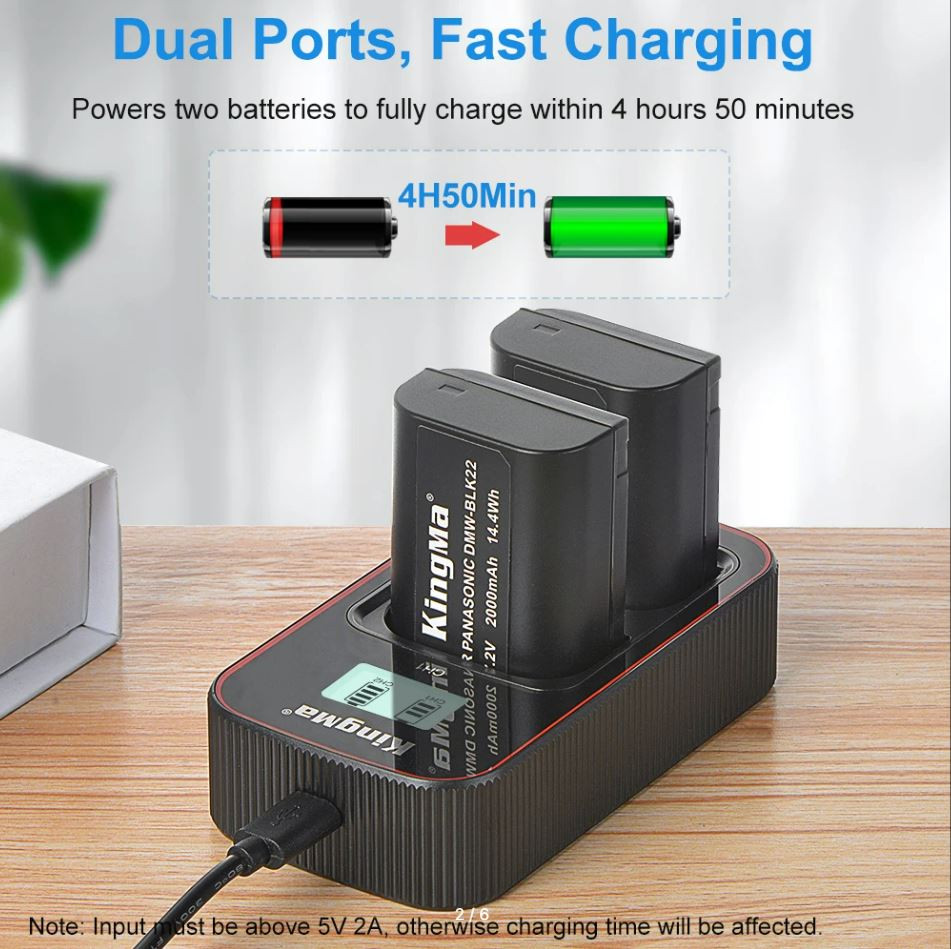 2 аккумулятора DMW-BLK22 + зарядное устройство Kingma
