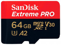 Карта памяти Sandisk MicroSDXC 64GB Sandisk Extreme PRO A2 C10 V30 UHS-I U3 170MB/s с адапт.(SDSQXCY-064G-GN
