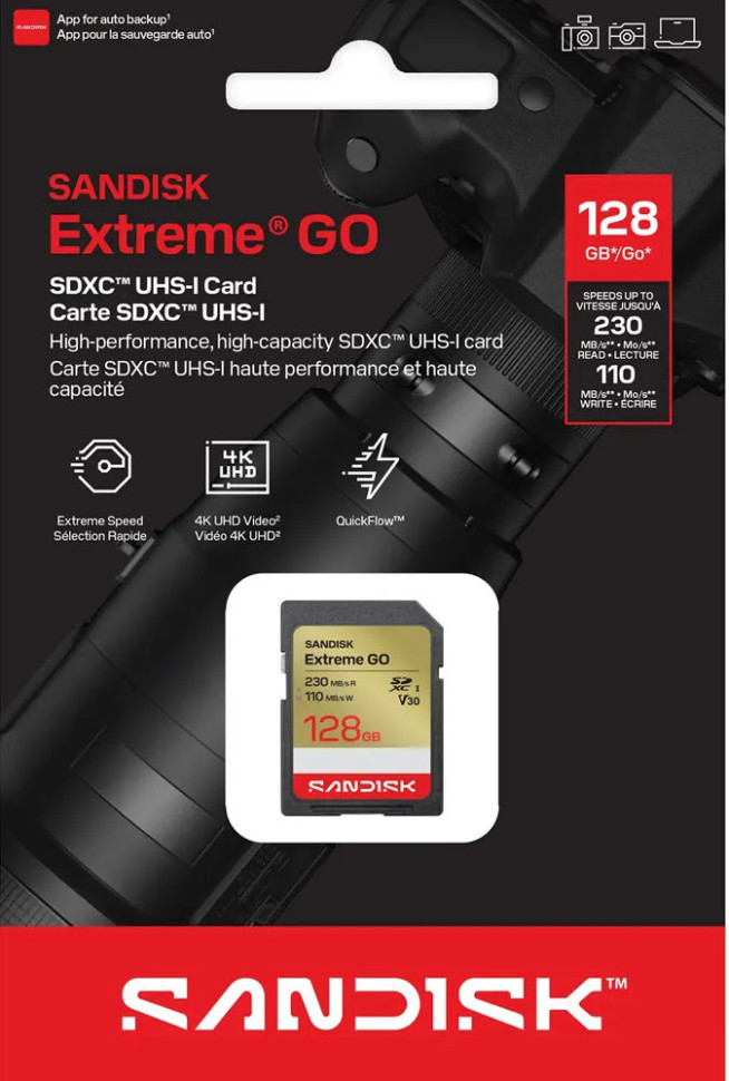 Карта памяти SDXC 128GB Sandisk Extreme GO UHS-I V30 230/110 Mb/s