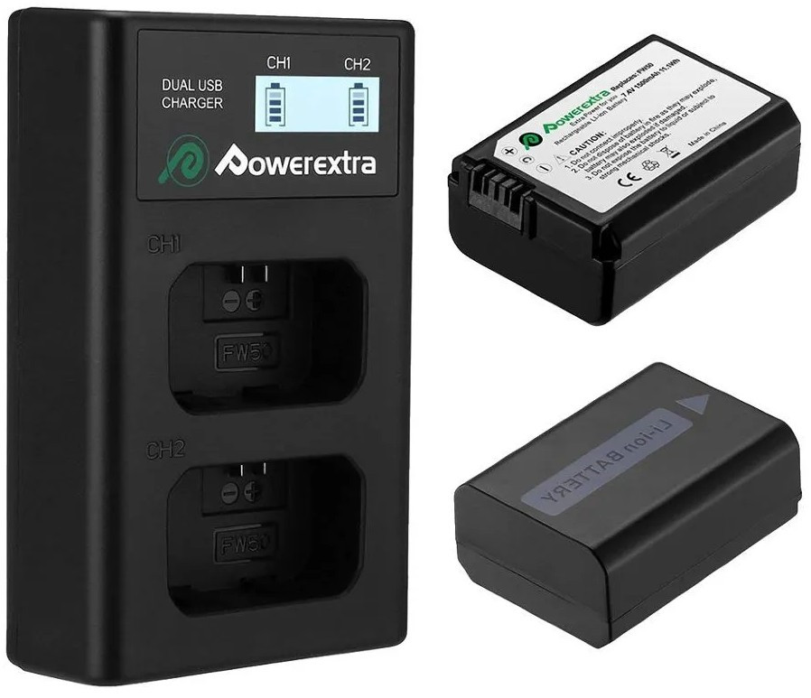PowerExtra 2 аккумулятора NP-FW50 + з/у