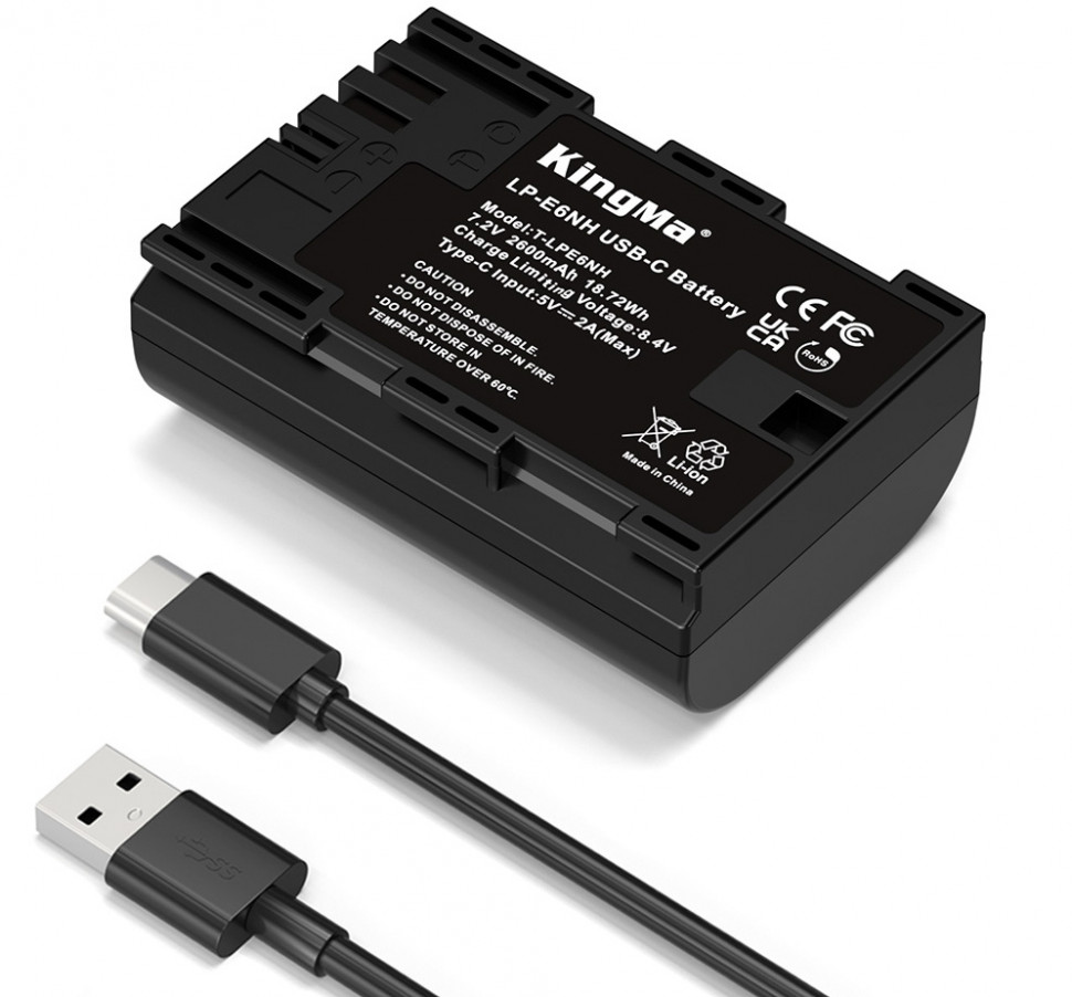 Аккумулятор Kingma LP-E6NH, с портом зарядки Type-C, 2400 мАч