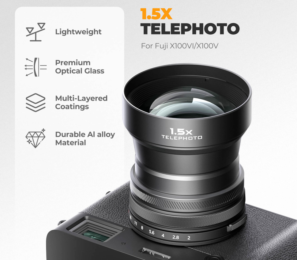 Объектив-насадка Freewell 1.5x Telephoto для Fujifilm X100V/X100VI Чёрный