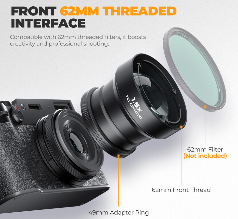 Объектив-насадка Freewell 1.5x Telephoto для Fujifilm X100V/X100VI Чёрный