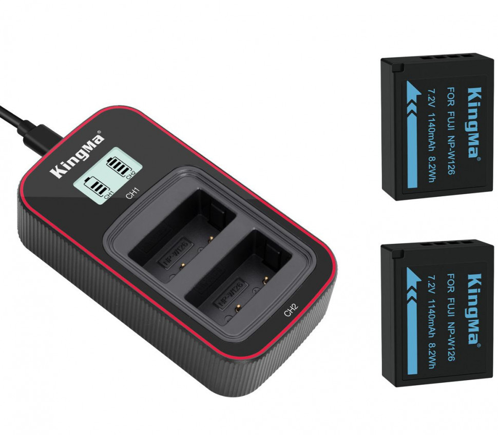 Kingma, комплект из зарядного устройства BM058 и 2 аккумуляторов NP-W126 (1140mAh)