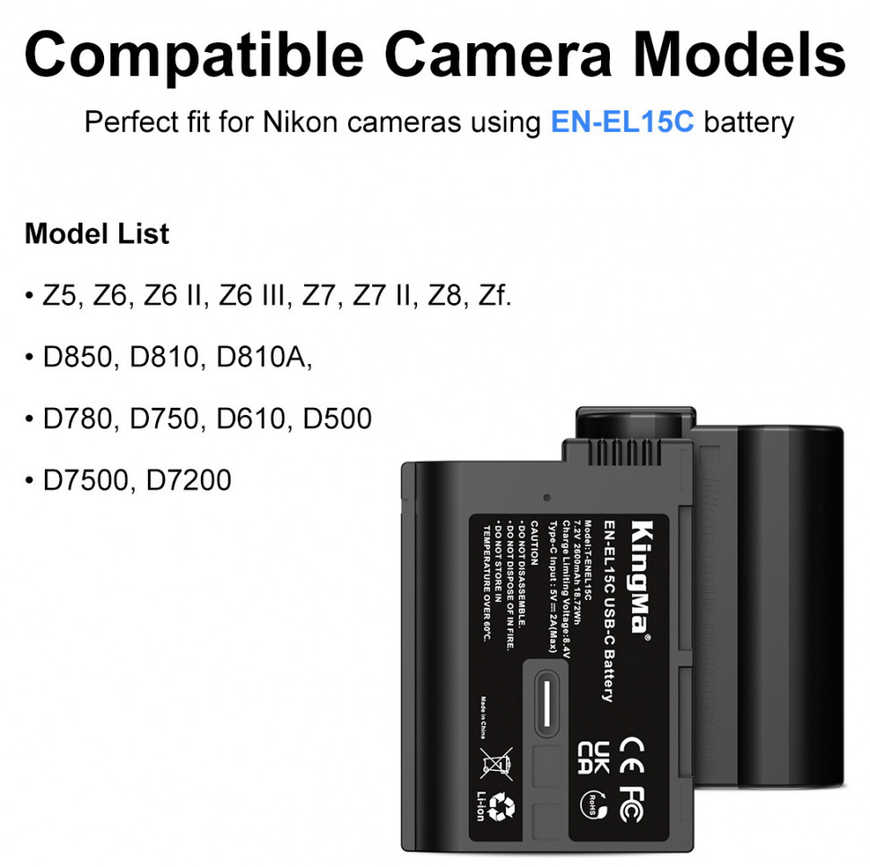 Аккумулятор Kingma EN-EL15C  2600mAh с портом зарядки Type-C