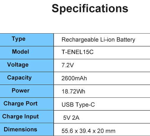 Аккумулятор Kingma EN-EL15C  2600mAh с портом зарядки Type-C