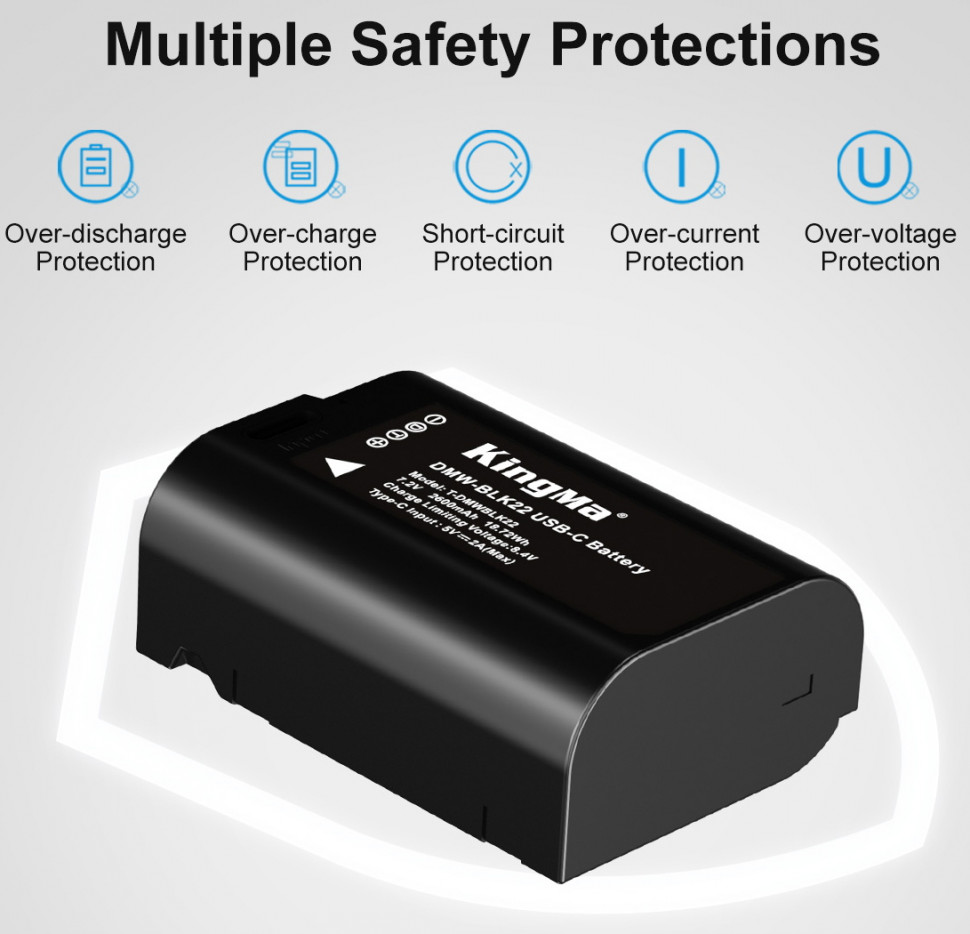 Аккумулятор Kingma DMW-BLK22 с портом зарядки Type-C 2400mAh