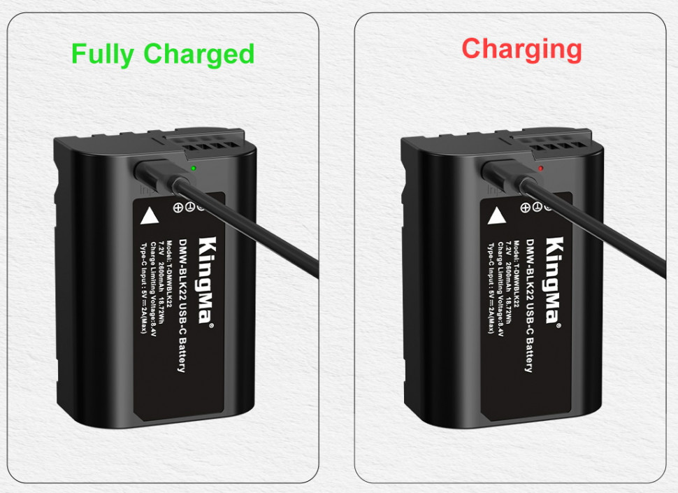 Аккумулятор Kingma DMW-BLK22 с портом зарядки Type-C 2400mAh