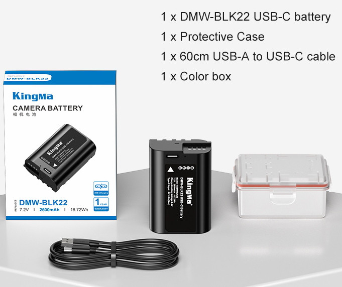 Аккумулятор Kingma DMW-BLK22 с портом зарядки Type-C 2400mAh