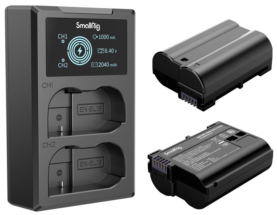 Два аккумулятора EN-EL15 + зарядное устройство SmallRig 3820B Два аккумулятора EN-EL15 + зарядное устройство SmallRig 3820B