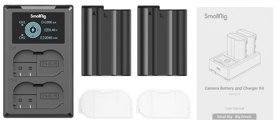 Два аккумулятора EN-EL15 + зарядное устройство SmallRig 3820B Два аккумулятора EN-EL15 + зарядное устройство SmallRig 3820B