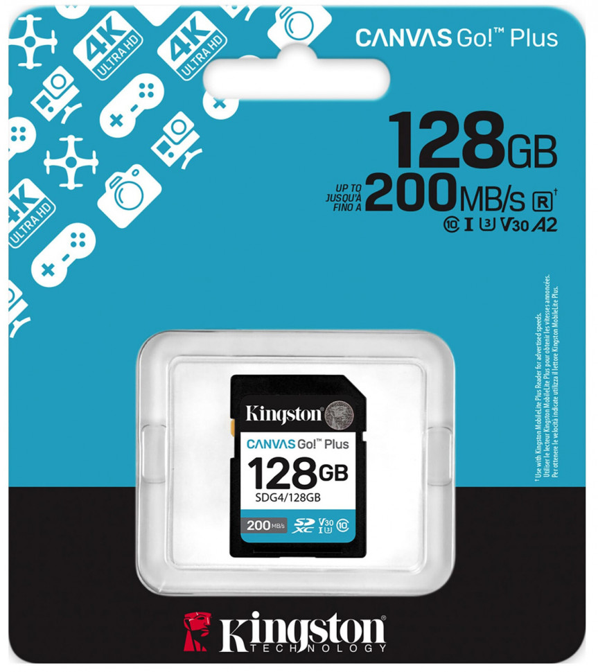 Карта памяти SDXC 128GB Kingston Canvas Go Plus G4 UHS-I Class U3 V30 200Mb/s