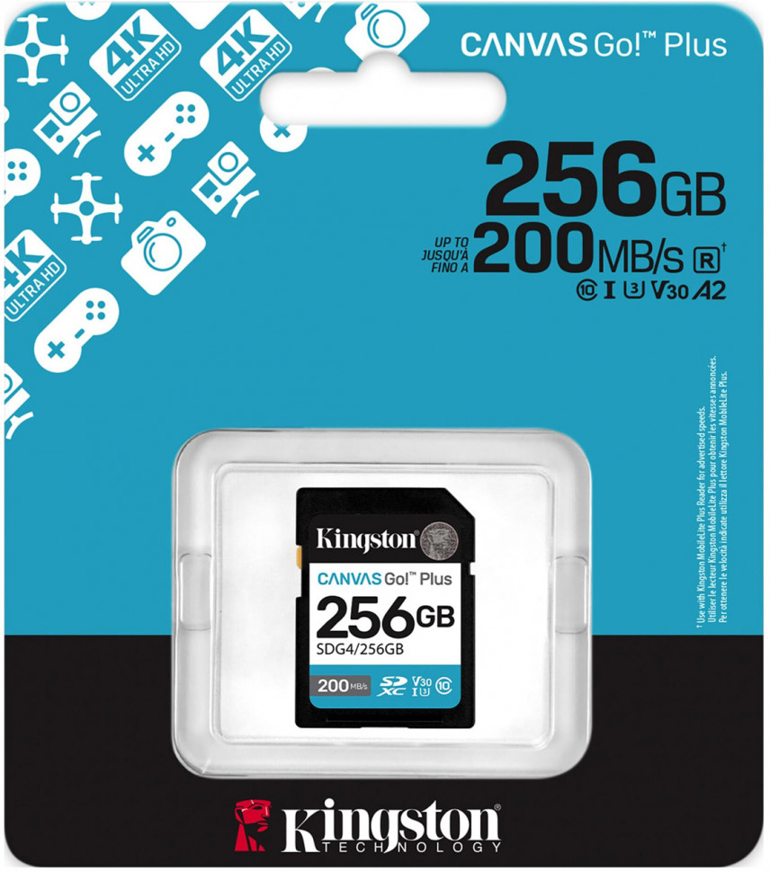Карта памяти SDXC 256GB Kingston Canvas Go Plus UHS-I Class U3 V30 160/200Mb/s