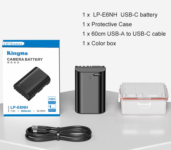 Kingma LP-E6NH Аккумулятор 2600mAh с портом зарядки Type-C (аналог Canon LP-E6NH)