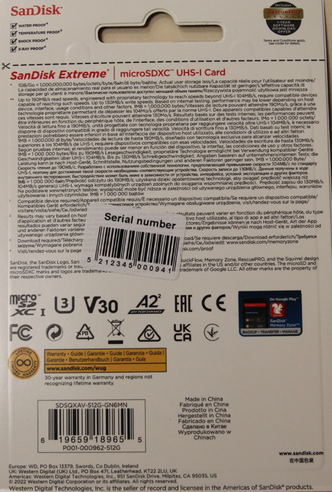 SanDisk MicroSDXC 512GB Sandisk Extreme UHS-I A2 V30