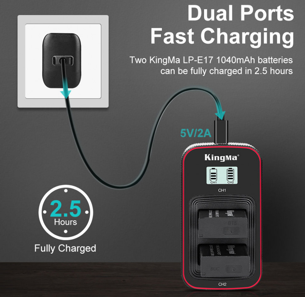 Зарядное устройство Kingma BM058-LPE17, для 2х Canon LP-E17, дисплей