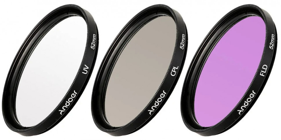 Набор 3 фильтра Andoer (UV, CPL, FLD) 52mm (состояние 5)