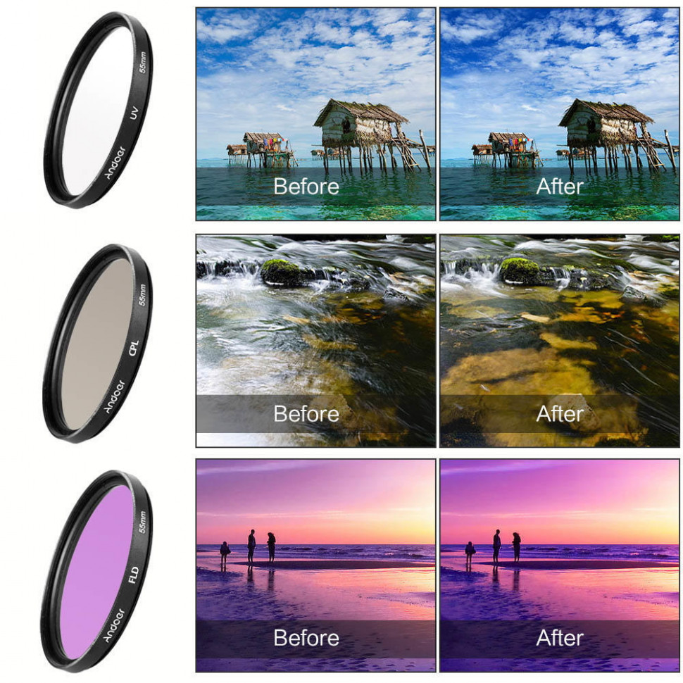 Набор 3 фильтра Andoer (UV, CPL, FLD) 52mm (состояние 5)