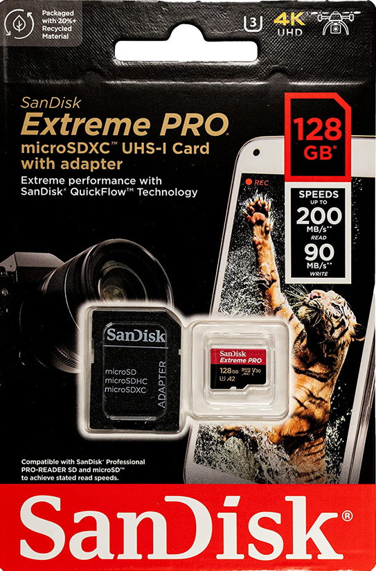 Карта памяти MicroSDXC 128GB Sandisk Extreme PRO V30 U3 A2 R200/W90MB/s