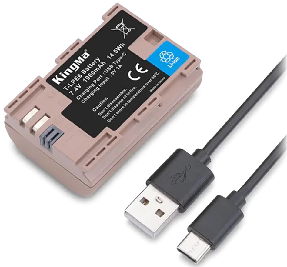 Аккумулятор Kingma LP-E6  1960mAh с портом зарядки Type-C (аналог Canon LP-E6)