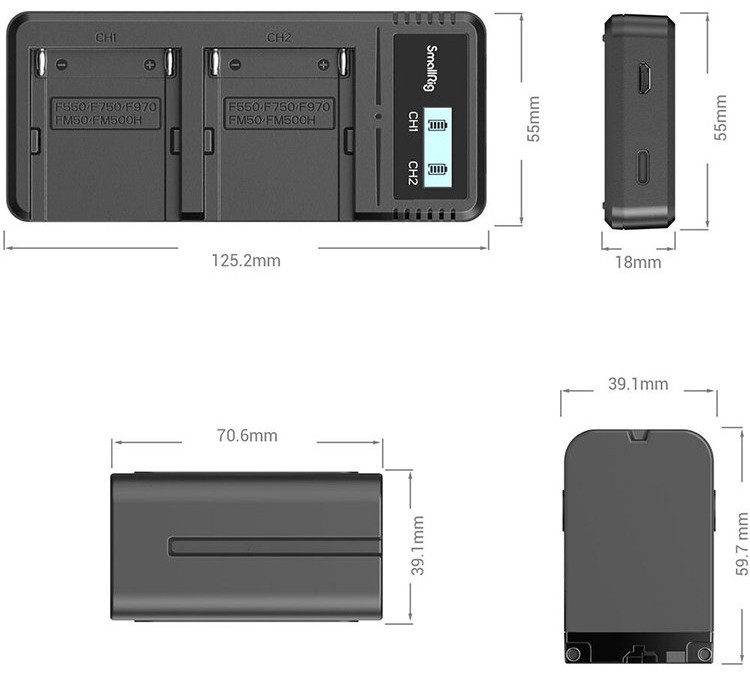 2 аккумулятора NP-F970 + зарядное устройство SmallRig 3823