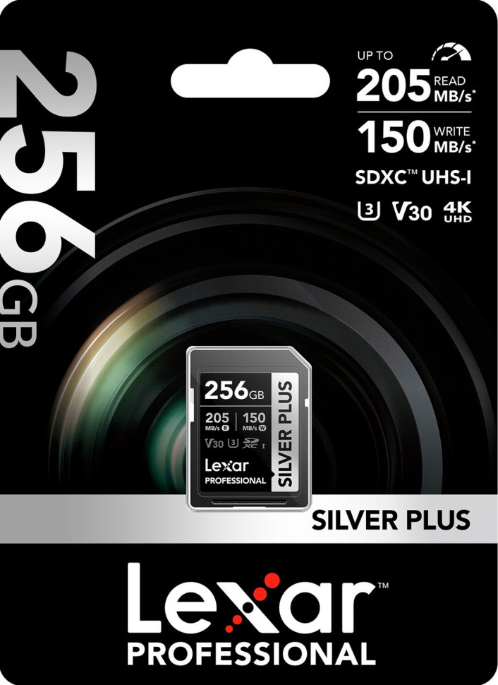 Карта памяти Lexar SDXC 256GB Professional Silver Plus UHS-I U3 V30 (205/150 MB/s)