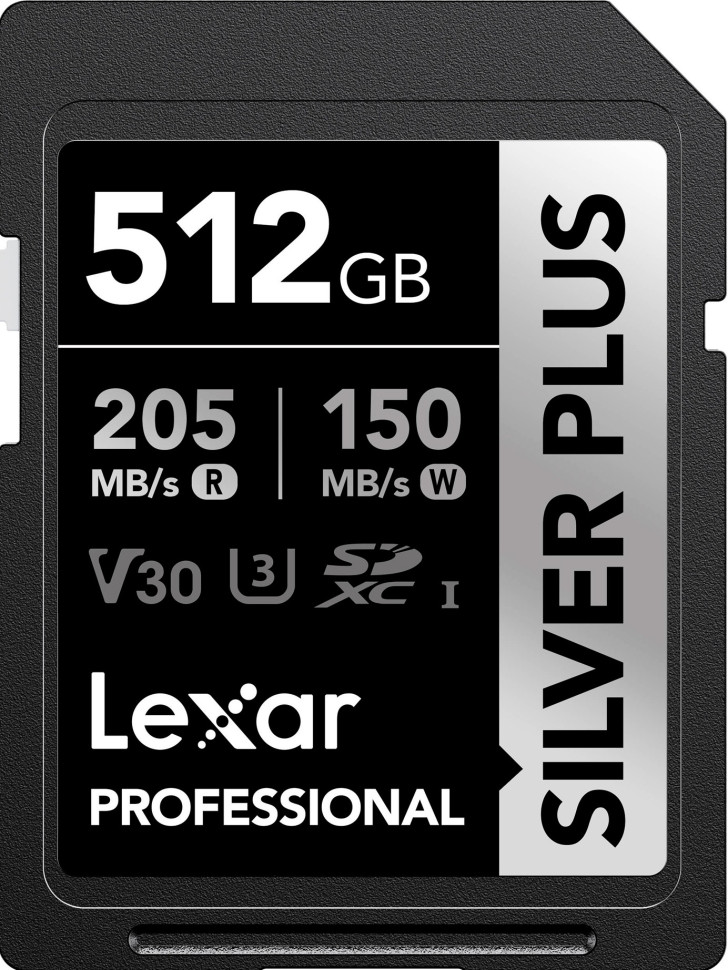 Карта памяти Lexar SDXC 512GB Professional Silver Plus UHS-I U3 V30 (205/150 MB/s)