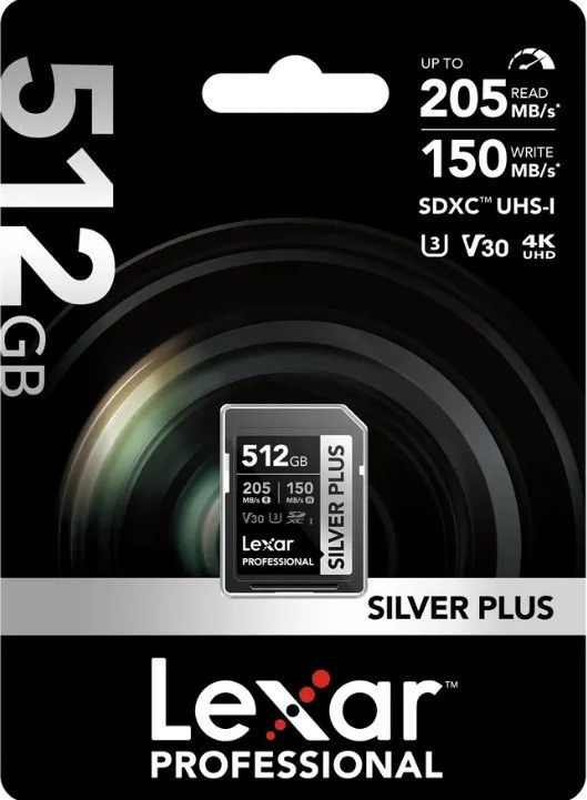 Карта памяти Lexar SDXC 512GB Professional Silver Plus UHS-I U3 V30 (205/150 MB/s)