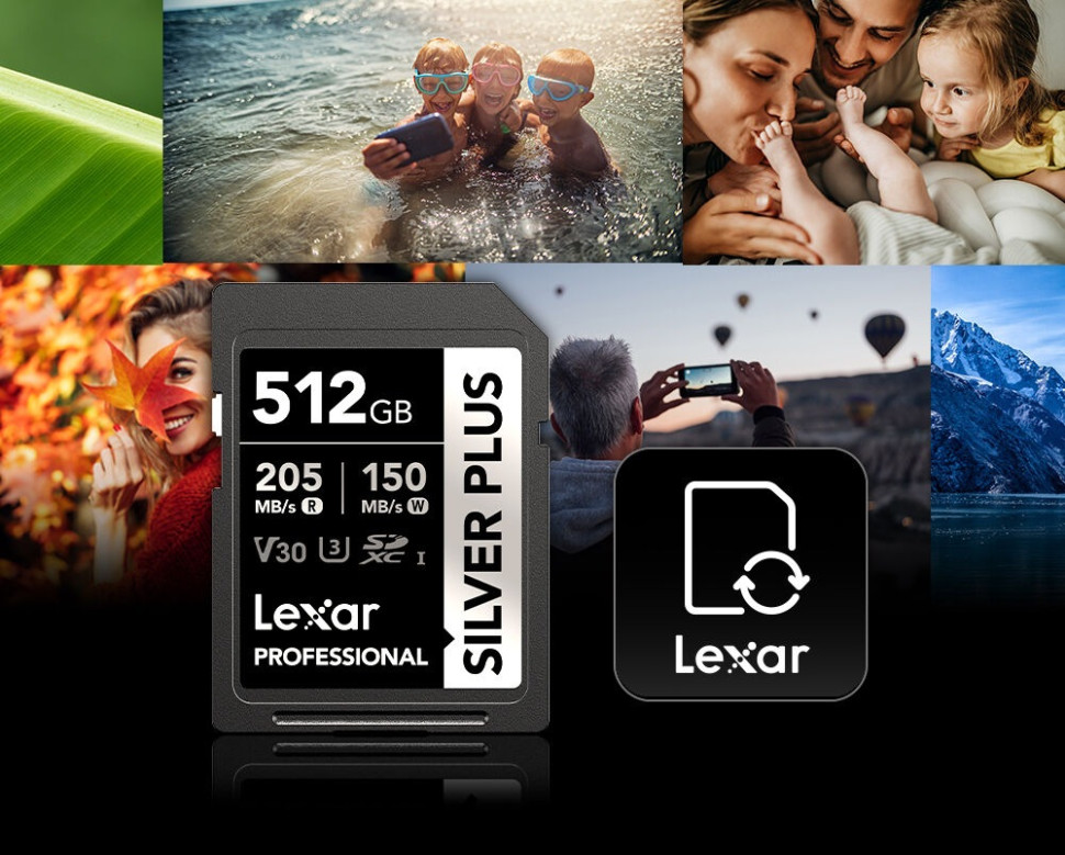 Карта памяти Lexar SDXC 512GB Professional Silver Plus UHS-I U3 V30 (205/150 MB/s)