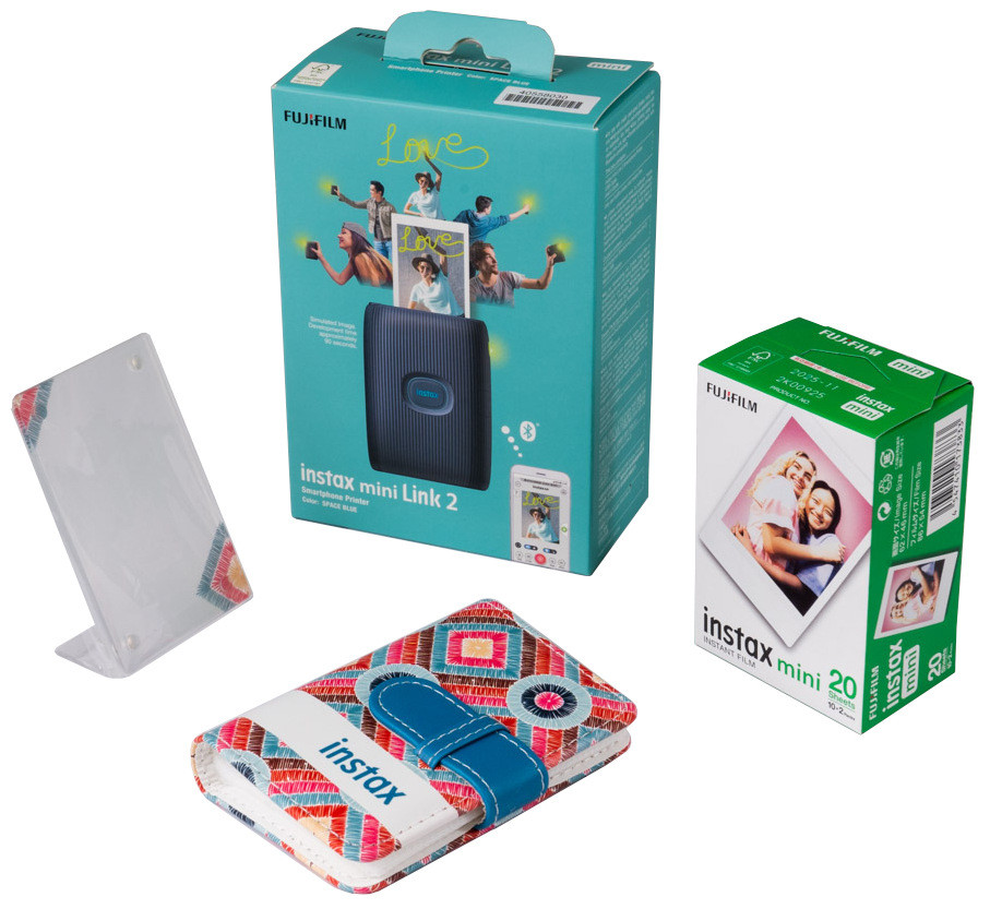 Фотопринтер FUJIFILM Instax Mini Link 2 голубой (подарочный набор)