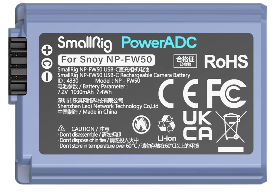 Аккумулятор SmallRig 4330 NP-FW50 Type-C Синий