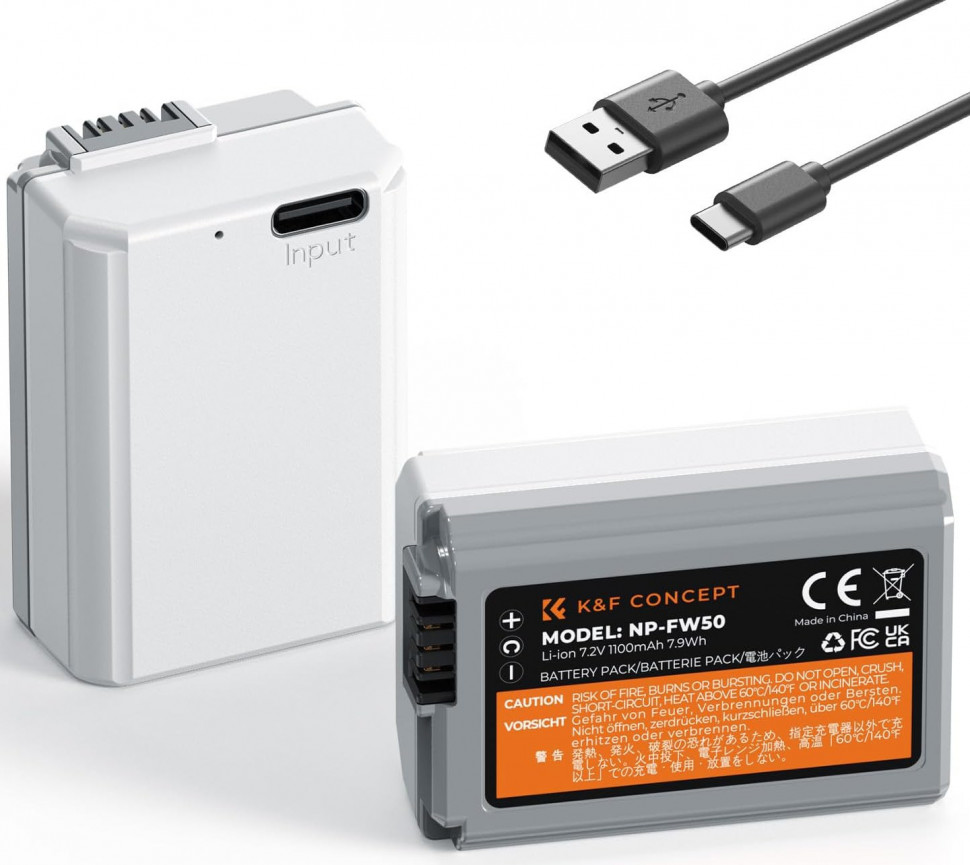 Комплект аккумуляторов K&F Concept NP-FW50 Type-C (2шт)