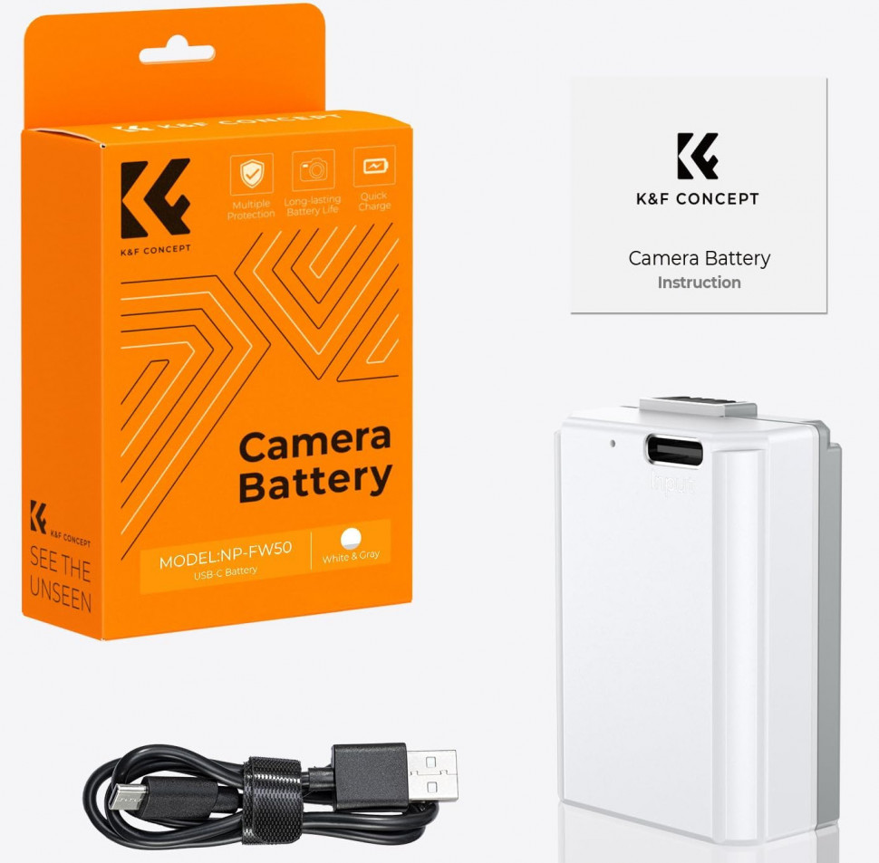 Комплект аккумуляторов K&F Concept NP-FW50 Type-C (2шт)